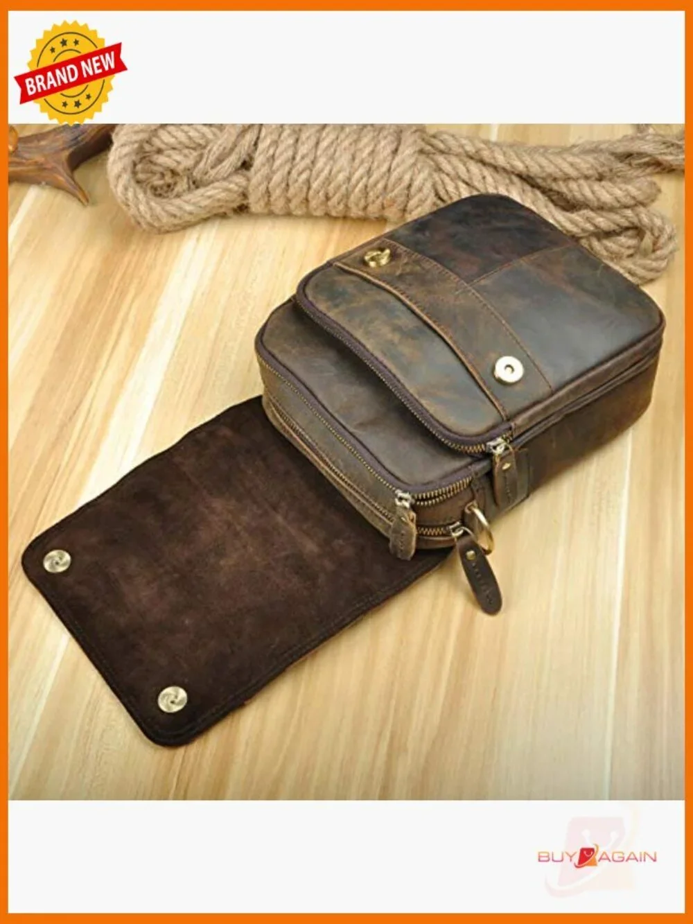 Genuine Leather Small Messenger Crossbody Bag Set with Belt Loops